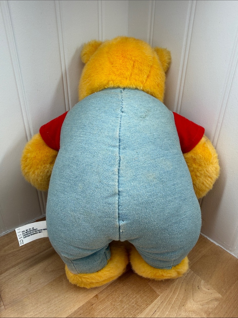 Disney Winnie the Pooh Plush Toy in Yellow with Red Shirt and Denim Overall book - Picture 4 of 5